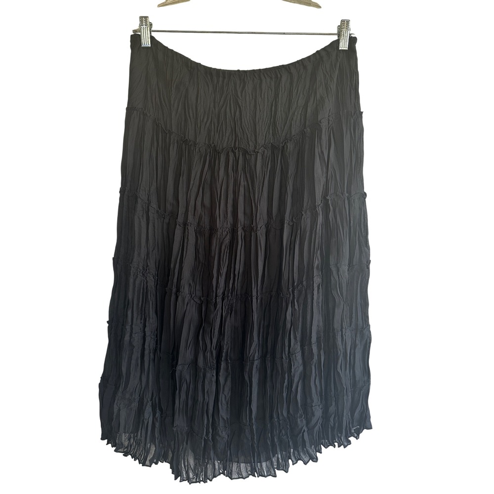 Sunny Leigh Vtg Y2K Crinkle Tiered Midi Skirt XL Boho Peasant Whimsigoth Witchy